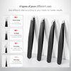 Tweezers Set, High Precision Stainless Steel Eyebrow Tweezers for Facial Hair, Inward Growing Hair and Splinter Remover Kit, Suitable for Women and Men, 4-Piece Set. (Black)