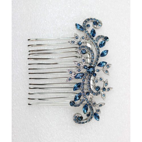 Faship Gorgeous Navy Blue Crystal Floral Hair Comb