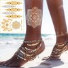 Gold Henna Temporary Tattoos for Women Girls Lace Fake Tattoo Stickers Mystery Sexy Mandala Flower Body Art Design Waterproof Henna Sticker DIY Body Face Arms Legs Party Supplies Favors 6 Sheets