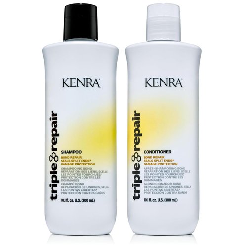 Kenra Triple Repair Shampoo & Conditioner Set | Targets & Repairs Weak or Broken Bonds | Split Ends | Damaged Hair | Bond Builder | Sulfate-Free | 10.1 fl. oz., White