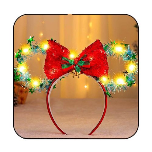 Catery Christmas Mouse Ears Headband Light up Headbands Shiny Mouse Ears Bow Hair Band Hair Accessories for Women and Girls (Green, One Size)