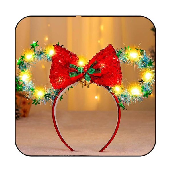 Catery Christmas Mouse Ears Headband Light up Headbands Shiny Mouse Ears Bow Hair Band Hair Accessories for Women and Girls (Green, One Size)