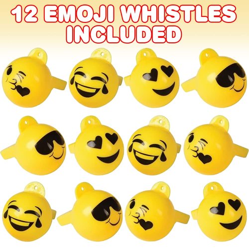 ArtCreativity Emoticon Whistles for Kids, Set of 12, Fun Party Noisemaker Toys, Cute Birthday Party Favors, Great Game Prize, Goodie Bag Fillers for Kids