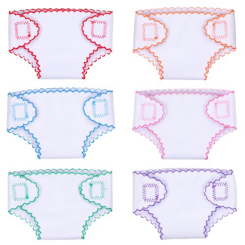 BABESIDE 6 Pcs Baby Doll Diapers, Baby Doll Underwear for 12-15 Inch Dolls, Washable Doll Diaper fit Newborn Baby Doll, Baby Doll Accessories Babies Pretend Play Set