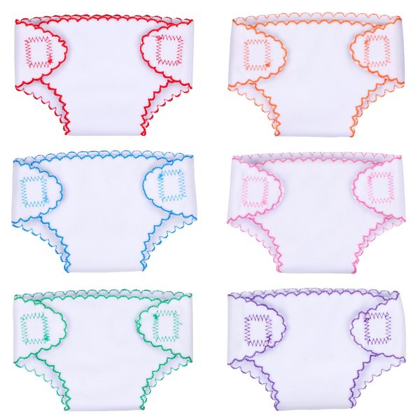 BABESIDE 6 Pcs Baby Doll Diapers, Baby Doll Underwear for 12-15 Inch Dolls, Washable Doll Diaper fit Newborn Baby Doll, Baby Doll Accessories Babies Pretend Play Set