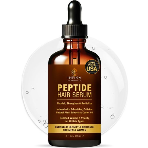 INFINA ESSENTIALS Peptide Hair Serum for Hair Growth Men & Women - Copper Peptides for Hair Growth - Caffeine Hair Growth Serum for Hair Thinning & Loss - Multi Peptide Serum for Hair Density 2 fl oz
