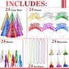 Foilswirl 120 Pcs New Years Eve Party Supplies 2025 Happy New Year Cone Hats Glitter Headband Tiara Beaded Necklace Tassel Squawkers Curled Squawkers(Red, Green, Gold, Blue, Purple, Silver)