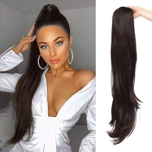 YOLANFAIRY 32 Inch Long Straight Drawstring Ponytail Extension Synthetic Hair Extensions Ponytail...