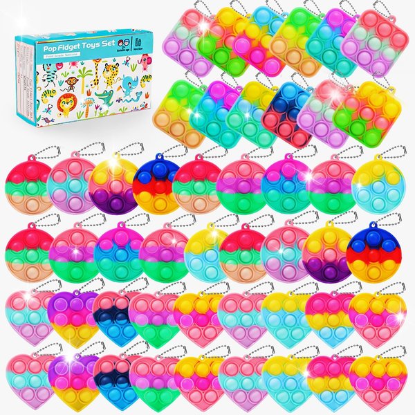 57PCS Party Favors for Kids,Fidget Toys Bulk Its Birthday Party Favors for Kids Toddlers Adult, Small Classroom Prizes Box Fidgets Toys for Kids, Treasure Chest, Goodie Bag Stuffers, Bubbles Poppers