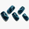 GLAMERMAID Press on Nails Medium Square, Fall Peacock Blue Marble Glue on Gel Nails, 24Pcs Autumn Short Square Reusable UV Finish Fake Nails Acrylic False Nails Manicure Kits for Women Gifts