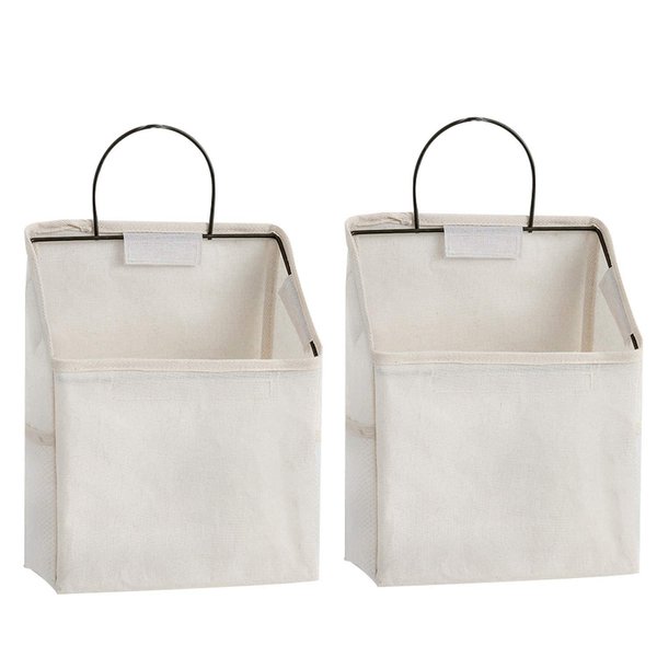 RUIPBOTE 2 Pcs Wall-Hanging Storage Bags, Desktop Organizer Basket Cotton Linen Hanging Storage Basket for Kitchen,Bderoom,Living Room