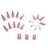 MISUD Long Coffin Press on Nails Ballerina Fake Nails Glossy Glue on Nails White French Tip Acrylic Nails Pink Gradient False Nails with Design 24 pcs