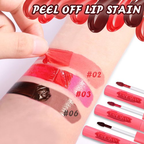 DAGEDA 3Pcs Peel Off Lip Stain, Long-lasting Lip Tint Stain Smooth and Matte Lip Tint, Water-resistant Lip Liner Stain Non-greasy Lip Tint Stain Peel Off