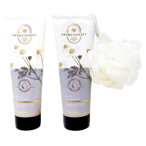 Bath & Body Works Aromatherapy Black Chamomile - 2 Pack Of Body Wash With Shower Sponge