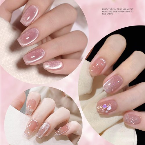 Born Pretty Magnetic Gel Nail Polish Jelly Pink Glitter Cat Magnetic Eye Gel Polish Shimmer Auroras Magnetic Gel Nail Polish LED Gel Nail Art Manicure Kit 6PCS 10ML