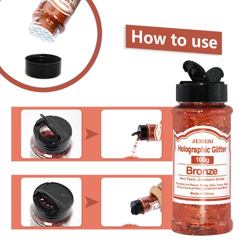 Holographic Chunky Glitter, 100g Bronze Cosmetic Craft Glitter for Epoxy Resin, Nail Sequins Iridescent Flakes, Body, Face, Hair, Nail, Glitter Slime Making