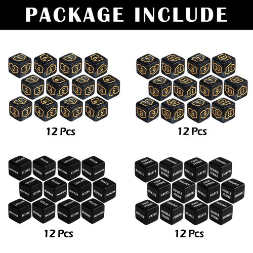 48 Pcs Abilities Keywords Counter Dice Black Shield MTG Dice Counters Bulk Buff Tokens D6 Dice Set for Magic The Gathering, MTG, TCG, Card Games Accessories