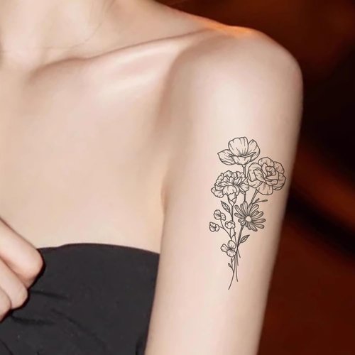 Oottati 2 Sheets Small Tiny Temporary Tattoo Stickers Simple Black Daisy Flower