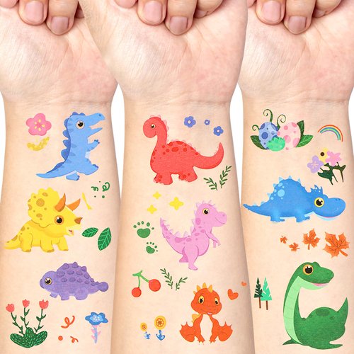 10 Sheets Dinosaur Temporary Tattoos for Kids, Fake Dinosaur Tattoo Face Body Tattoo Stickers, Dinosaur Theme Birthday Party Favors Supplies, Cartoon Design Temporary Tattoos, Gifts for Boys Girls