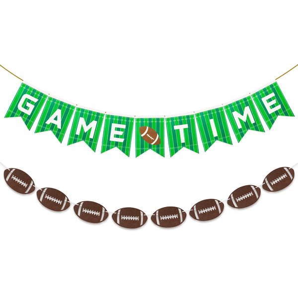 3sscha 2pcs Green Football Burlap Banners Football Felt Banner Game Time Hanging Party Decoration Sports Rustic Bunting Flag Photo Prop Backdrop for Game Day Birthday Baby Shower Party Favor Supplies