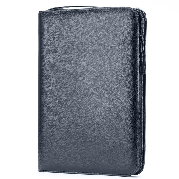Lanxivi Black Cowhide Leather Fountain Pen Case for Various Size Pens, 46 Slot Display Holder Bag