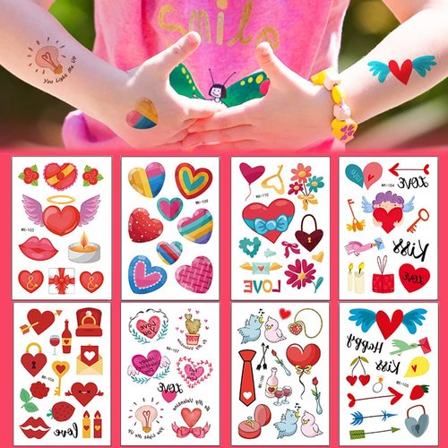 8 Sheet Valentines Day Temporary Tattoo Love Heart Tattoos Lips Flowers Waterproof Fake Tattoo Stickers for Lover Party Decorations Girls Women Favor Party Supplies…
