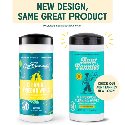 Aunt Fannie's Natural Cleaning Vinegar Wipes, Multipurpose Surface Cleaner, Bright Lemon Scent, 35 Count (Pack of 1), Packaging May Vary