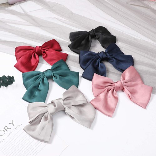 Big Hair Bow Clips Satin Silk Thick Hair Barrettes French Style Hair Accessories 6PCS for Girls Women Ladies by JIAHANG