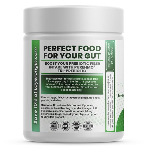 Layer Origin | PureHMO Tri-Prebiotic Powder - HMO, GOS, Inulin FOS 4.4 g Per Serving, 30-Day Supply