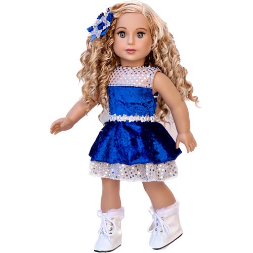 Ice Dancer - 3 Piece 18 inch Doll Ice Skating Outfit - Blue Leotard with Double Blue & Silver Ruffle Skirt, Decorative Head Flower and Ice Skates - Clothes Fits 18 inch Doll (Doll Not Included)