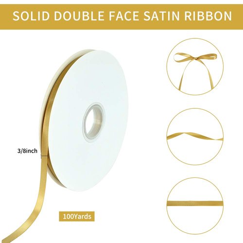 TONIFUL 3/8 Inch x 100yds Gold Satin Ribbon Thin Solid Fabric Ribbons Roll for Gift Wrapping Invitation Floral Hair Balloons Craft Sewing Party Wedding Popsicles Decoration Valentine's Day Bouquet