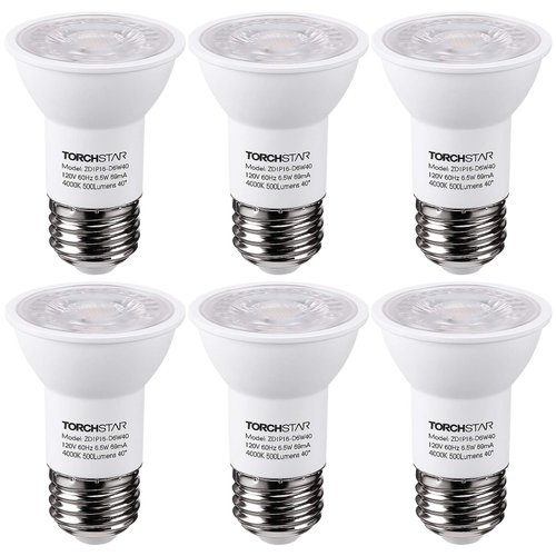 TORCHSTAR PAR16 LED Bulb, 500LM 50W Equivalent 6.5W, Dimmable Spot Light, 40° Beam Angle, UL & Energy Star Listed Track Spotlight, 4000K Cool White, E26 Medium Base, Pack of 6