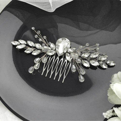 Teyglen Women Simple Crystal Rhinestone Bride Wedding Hair Comb Luxurious Hair Accessories Silver Rhinestone Wedding Hair Comb Bridal Crystal Haier Piece for Women Bride Girls