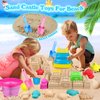 FUSPWEAO Collapsible Beach Toys Sand Toys for Kids, Sandbox Toys with 2 Collapsible Beach Buckets, Mesh Bags, Sand Molds, Sand Castle Toys for Beach, Travel Beach Toys for Kids 3-10