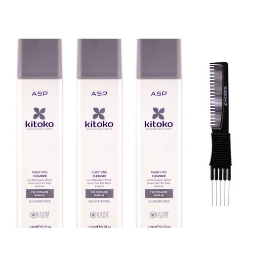 yper Asp Kitoko Purifying Cleanser (8.5 oz) with Teasing Comb Pack of 3, Off White