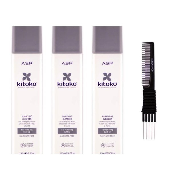 yper Asp Kitoko Purifying Cleanser (8.5 oz) with Teasing Comb Pack of 3, Off White