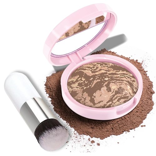 HOSAILY Baked Foundation Brighten Color Correcting, Lighting Glow Powder Foundation, Buildable Coverage Lightweight Glow Illuminating Foundation, Radiant Natural Finish, 2 Tan