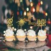 24Pcs Happy New Year Cupcake Topper Glitter Hello 2025 Cake Pick Black Gold Cake Decorations for Welcome 2025 Happy New Year Theme Party Supplies