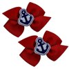 Girls Nautical Anchor Pinwheel Hair Bow SET (Alligator Clip, Red)