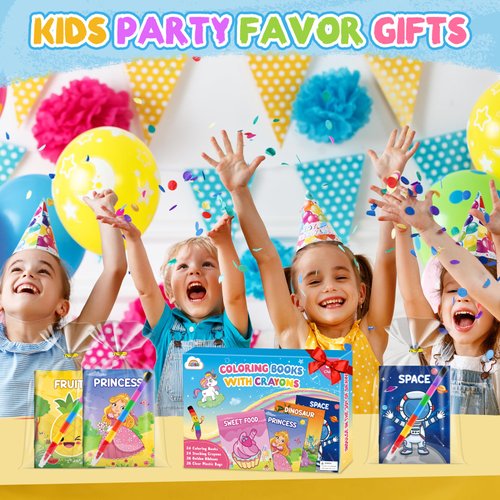 ZMLM 24 Coloring Books for Kids Party Favors Bulk with 24 Stacking Crayons, Mini Coloring Books for Ages 4-8 Small Valentines Day Easter Basket Goodie Bag Stuffers for Toddlers Crafts Classroom
