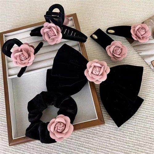 6 PCS Pink Flower Hair Claws Set Floral Bow Clips Hair Clamps Barrettes Clamps Hair Accessories for Women Girls 071