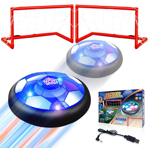 Hover Soccer Ball Kids Toy, Air Power Floating Hover Soccer with LED Light & Soft Foam Bumper & Two Scoring Soccer Frames, Birthday Gifts for Boys Girls, Boys Toys for Age 3 4 5 6 7 8-12
