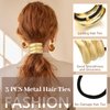 4PCS Gold Hair Ties, Metal Hair Ties for Thick Hair, Gold Geometric Hair Ties No Damage, Gold Ponytail Cuff Elastic Hair Ties for Women, Gold Hair Accessories for Christmas Holiday Gifts