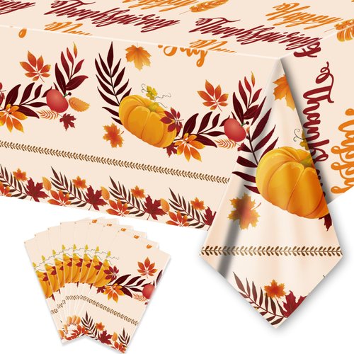 ORNACELE 8PCS Thanksgiving Fall Tablecloth Disposable - 108&quot; × 54&quot;, Fall Table Cloth Autumn Harve...