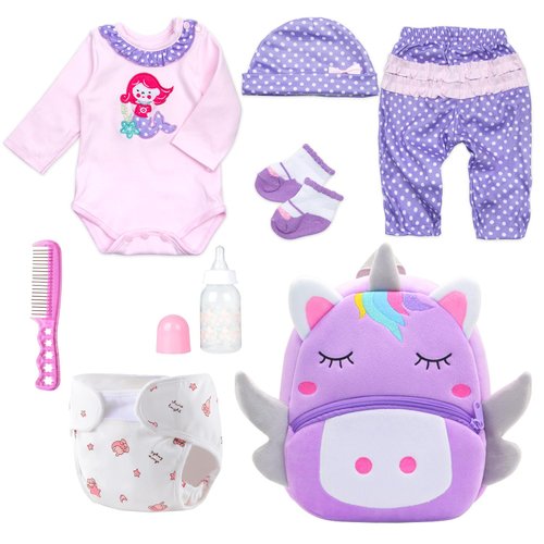 8 Pcs Reborn Baby Girl Doll Clothes Outfit Accessories with Backpack fit for 17-22 Inch Reborn Doll Newborn Baby Girl