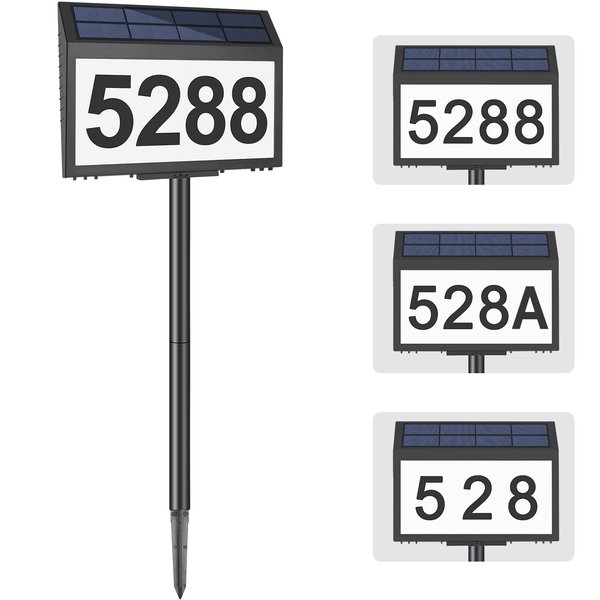 GEAGMAGC Solar House Numbers for Outside Light up, LED Illuminated Home Number Address Sign Plaque Waterproof for Yard, Wall-Mounted or Floor-Plugged- Black