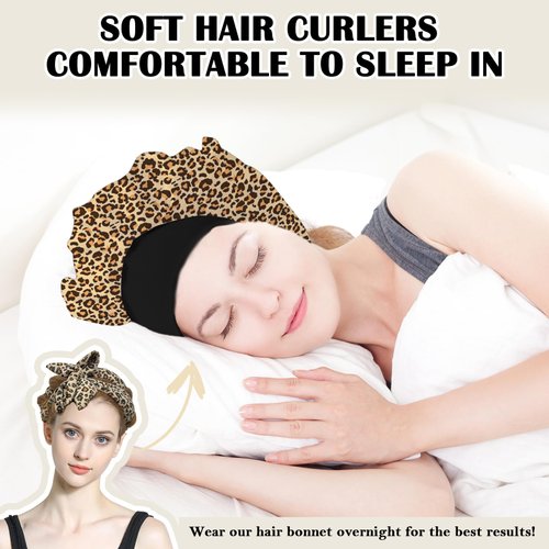 ZILAMPU Hair Curler No Heat Hair Curlers to Sleep In Overnight Curls Headband, 70" Soft No Heat Curling Headband Wrap for Women Long Wave Curl Hair Rollers, 9 PCS Curling Rods Gifts Set -Leopard Print