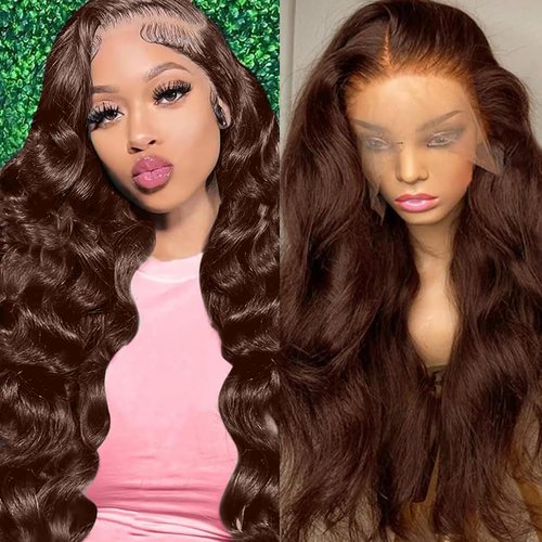13x6 Chocolate Brown Lace Front Wig Human Hair HD Transparent Body Wave Lace Front Wigs Human Hair Pre Plucked Glueless Frontal Brown Wig Human Hair 180% Density #4. (13X6 Chocolate Brown Wig, 26inch)