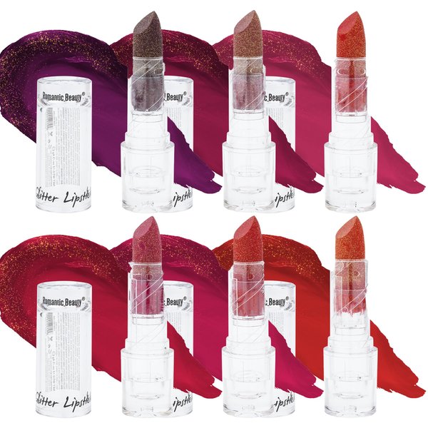 Glam Lux Beauty Bundle, 6 Pcs Glitter Lipstick Set, Metallic Shimmer Long Lasting Lipstick Kit, Nude, Reds, Pinks, As Seen on TikTok