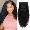 Curly Clip in Hair Extensions Real Human Hair 100% Brazilian Virgin Human Hair 8Pcs with 18clips Double Weft 3C 4A Kinky Curly Human Hair Extensions (22 inch, 120g, Natural Black)